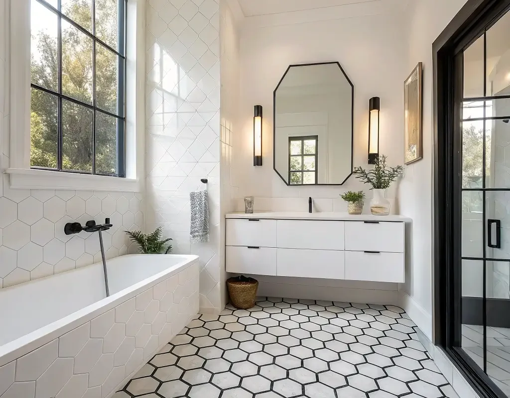 Monochrome Hexagon Tile Bathrooms