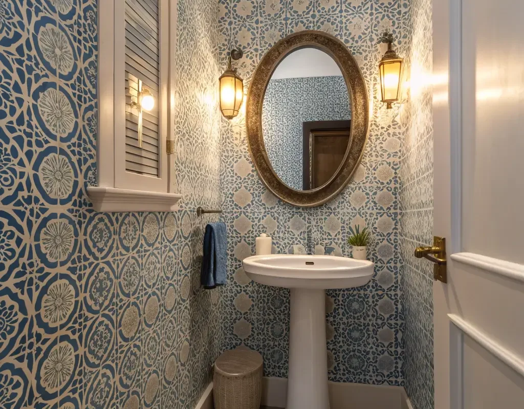 Mosaic Blue Tile Powder Room