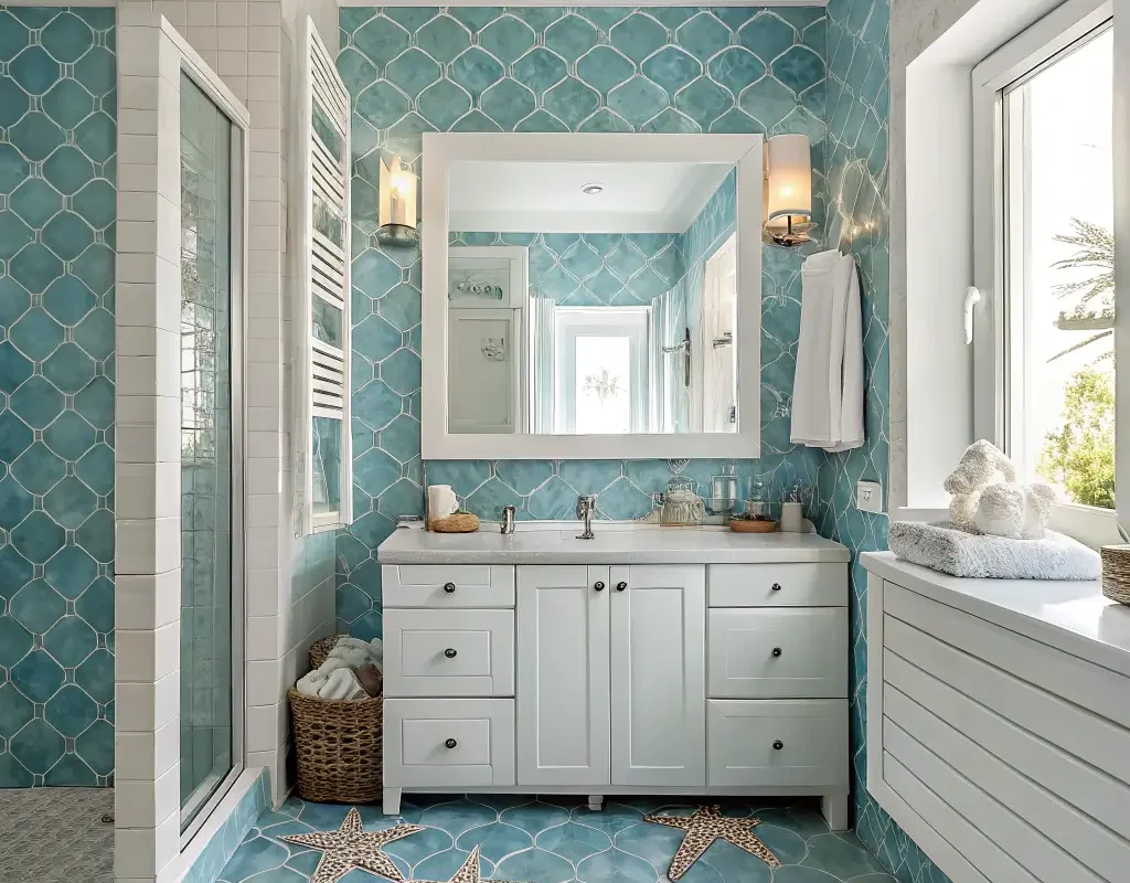 Ocean Inspired Blue Tile Bathroom