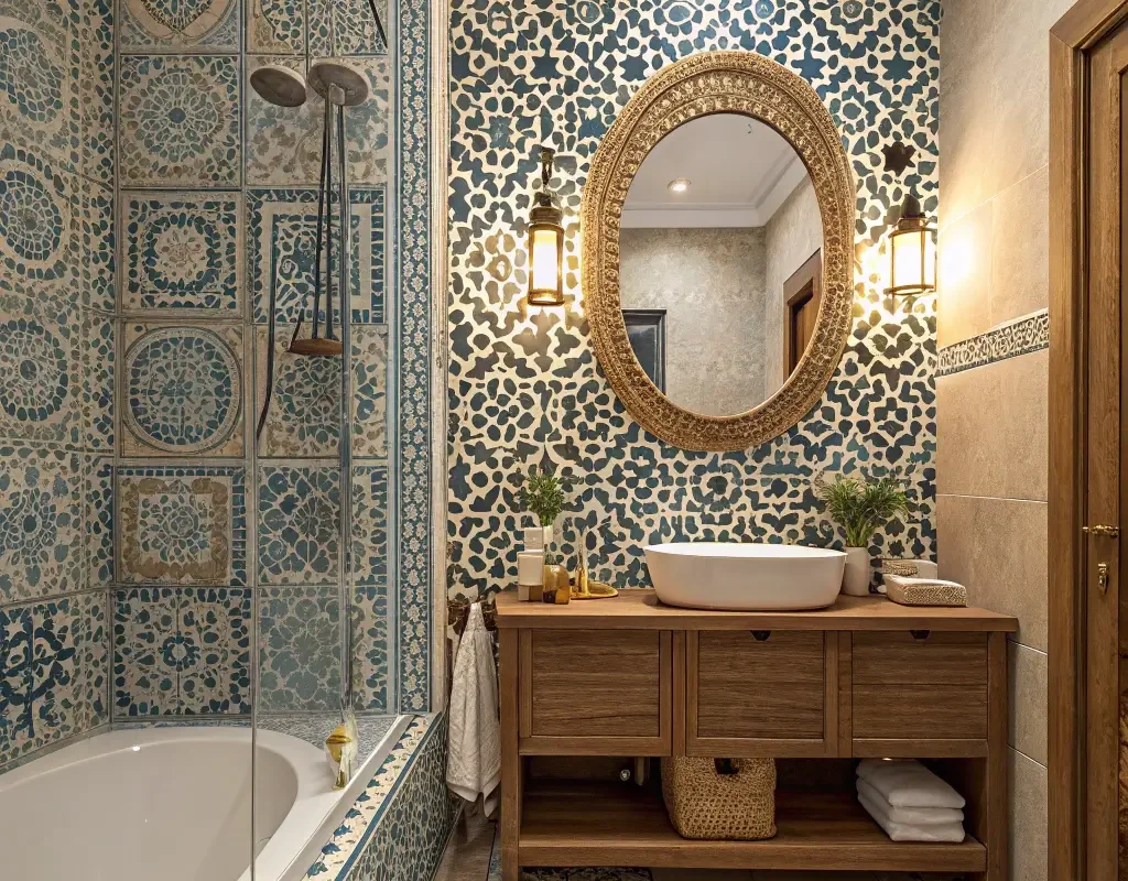 Patterned Blue Moroccan Tile Bathroom