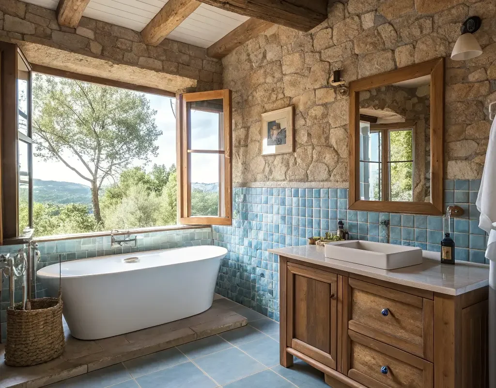 Sky Blue Rustic Bathroom Design