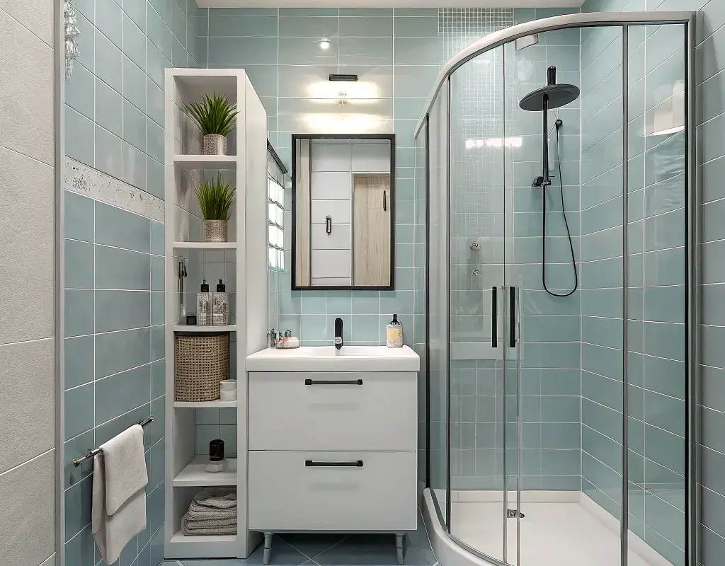 Small Bathroom Blue Tile Makeover