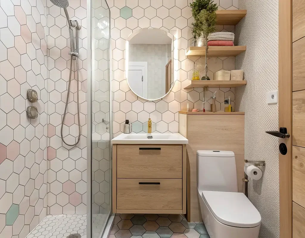 Small Hexagon Tiles for Compact Bathrooms