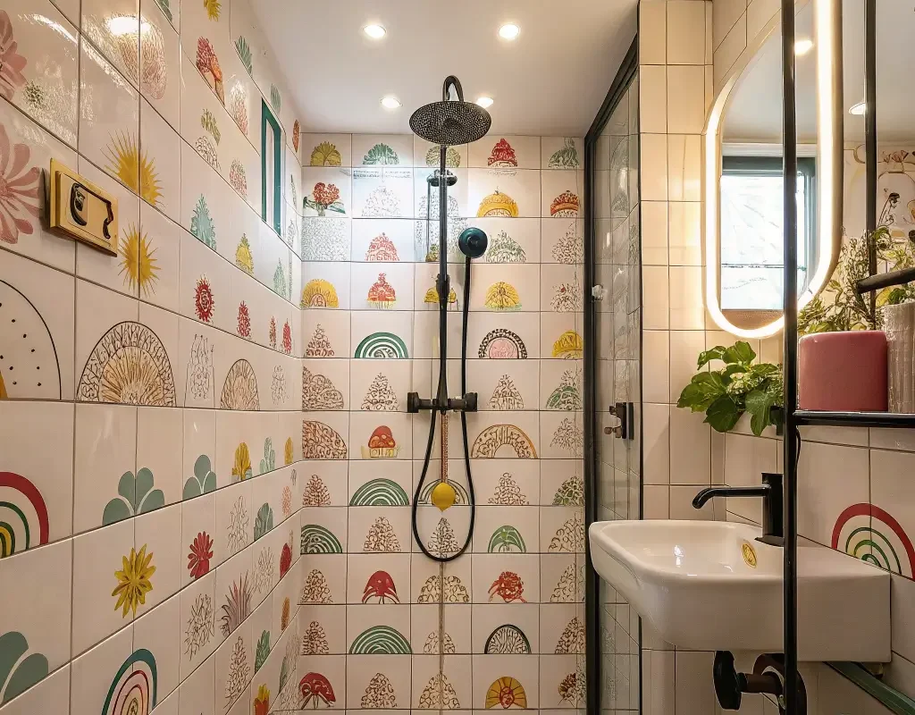 Vintage Retro Pattern Shower Tiles