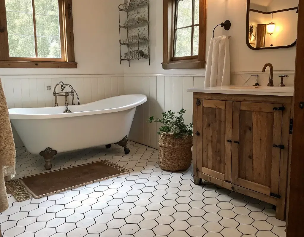 Vintage Style Hexagon Tile Bathrooms