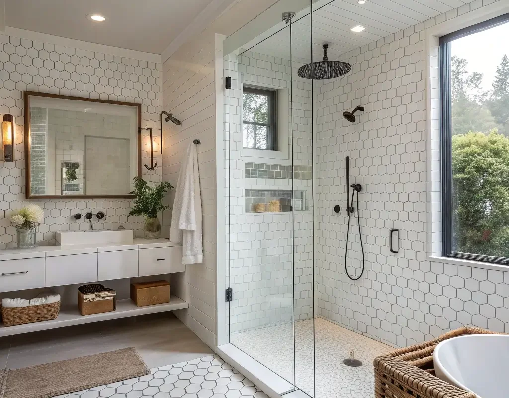 White Mosaic Shower Walls