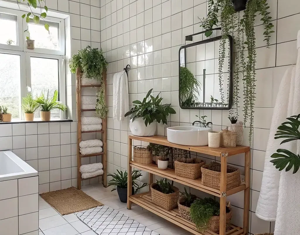 White Tiles with Greenery Decor