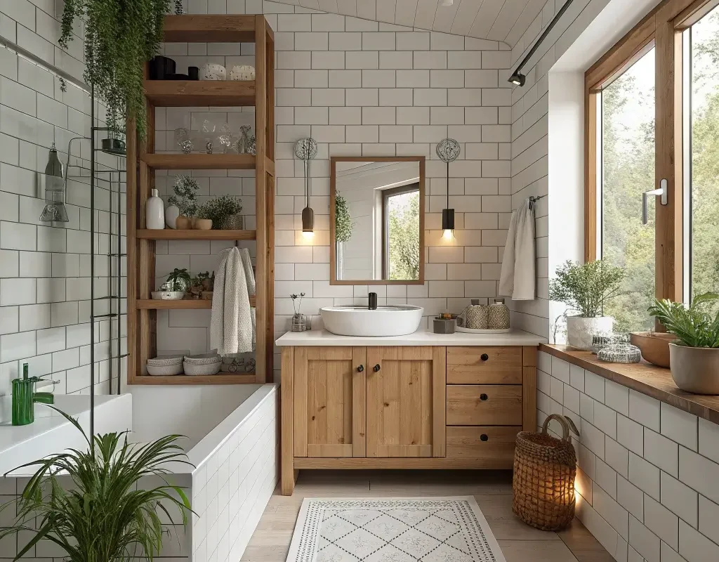 White Tiles with Wooden Accents