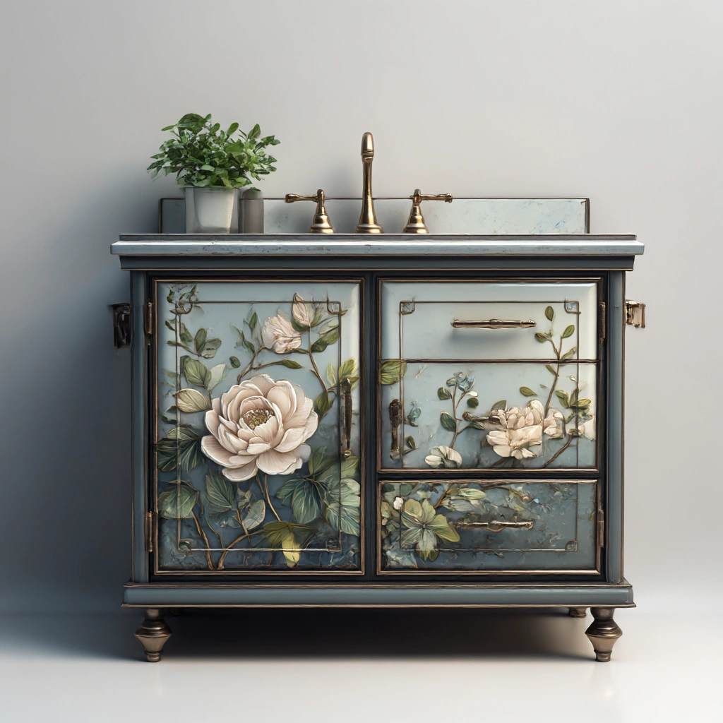 floral botanical vanity with vintage charm
