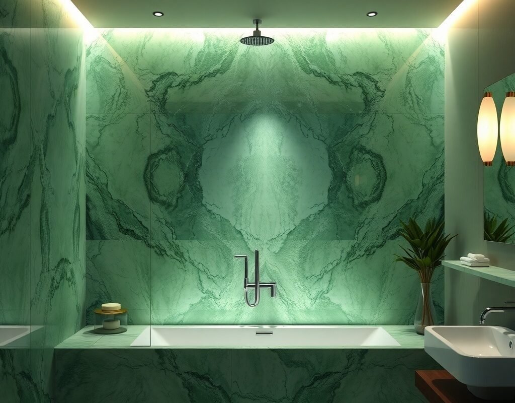 backlit green marble feature wall
