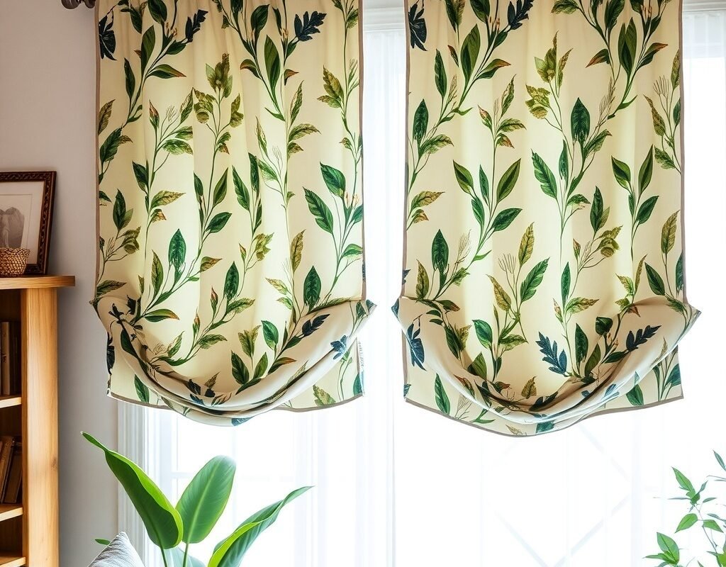 botanical print short curtains