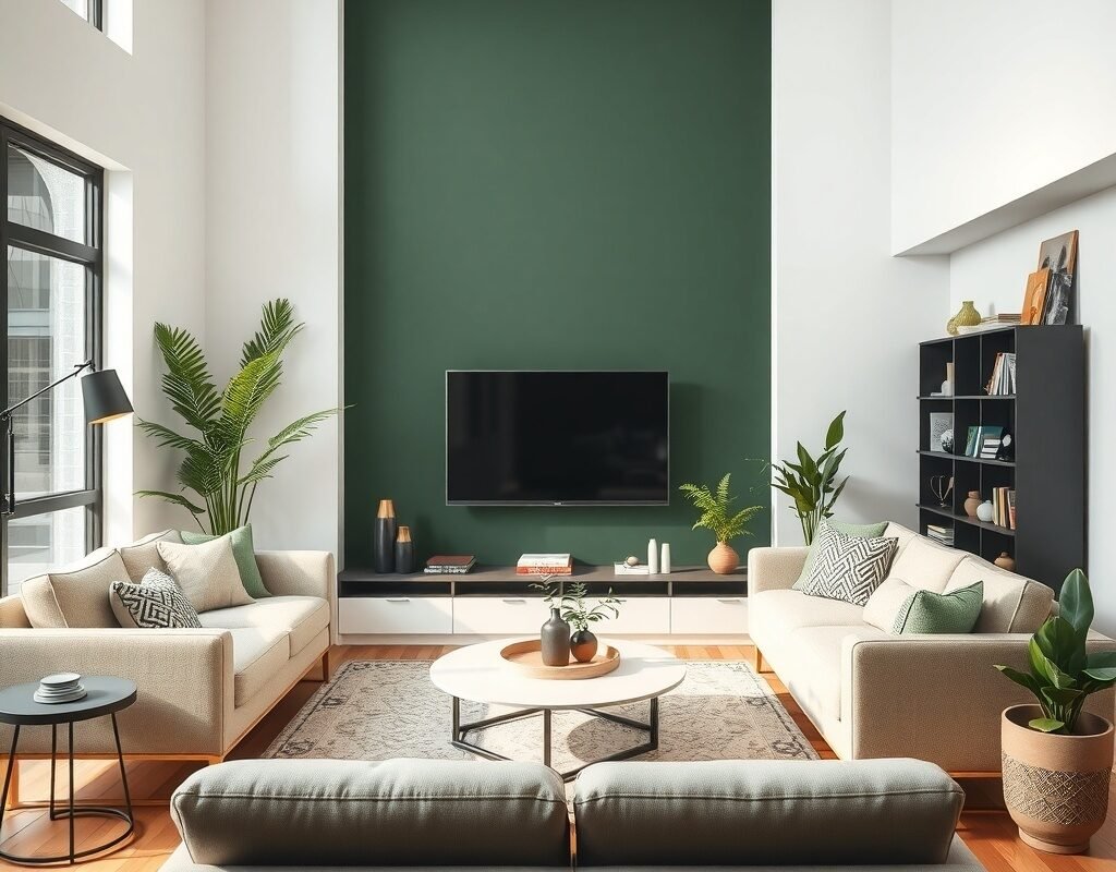 dark green accent wall