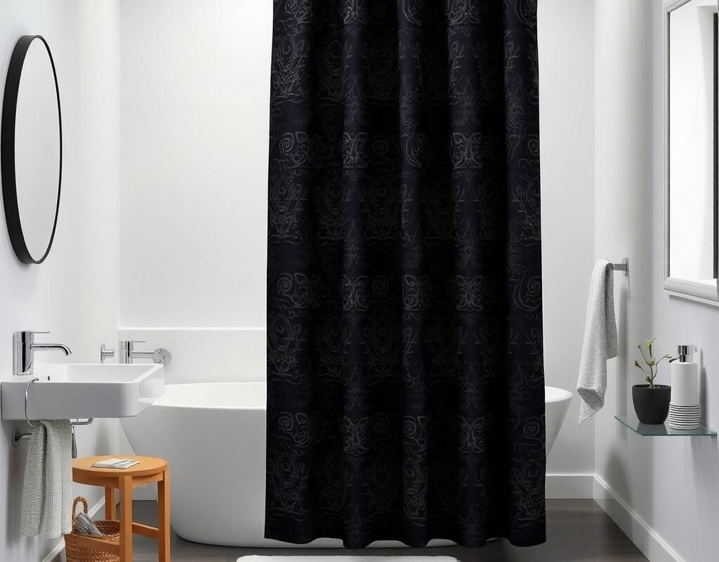 dark moody curtain with light walls