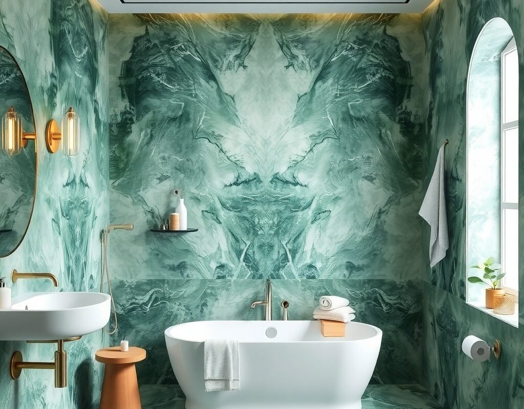 full green marble walls