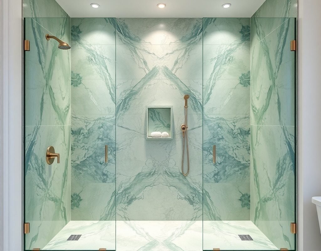 green marble shower surround
