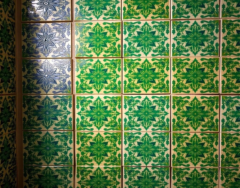 green patterned moroccan tiles