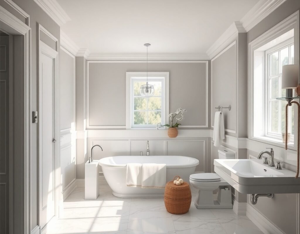 light gray walls with white trim