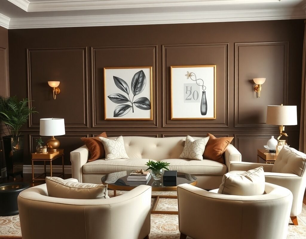 mocha brown cream and gold accents