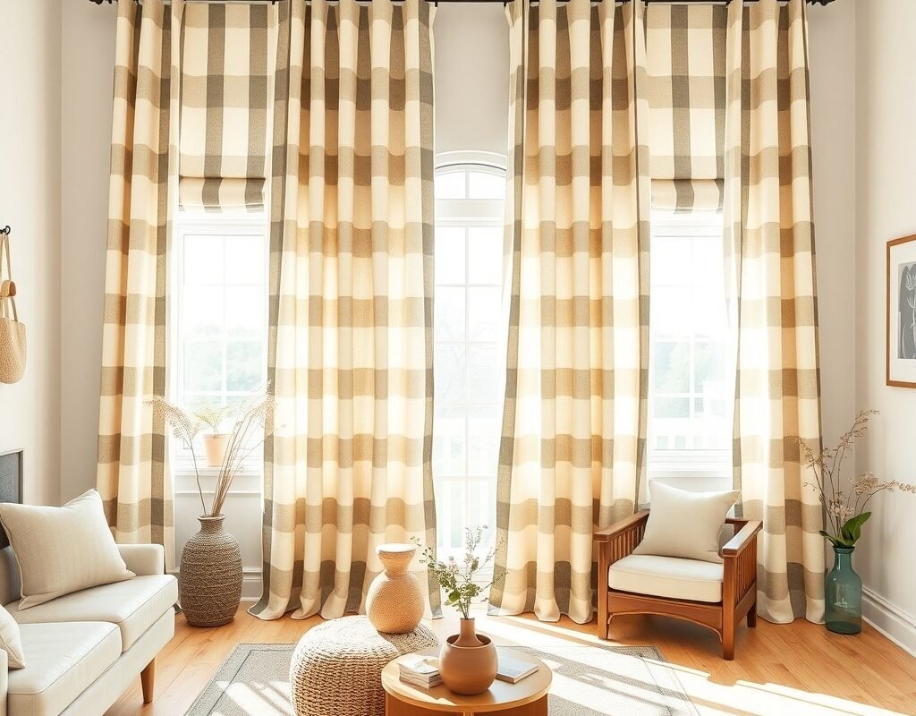 neutral striped curtains grain sack style