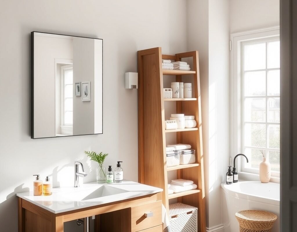 open frame vanity and ladder style tower