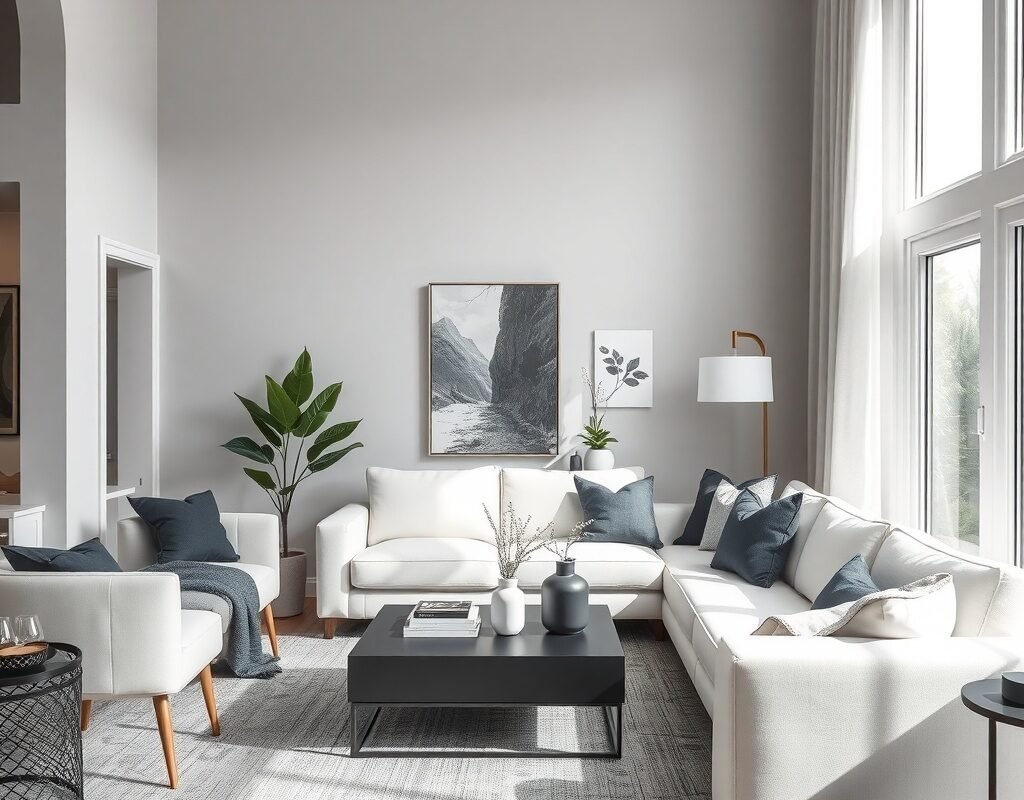 soft gray white and black accents