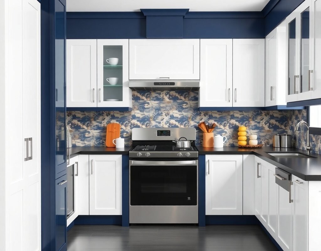 two tone cabinets black counters