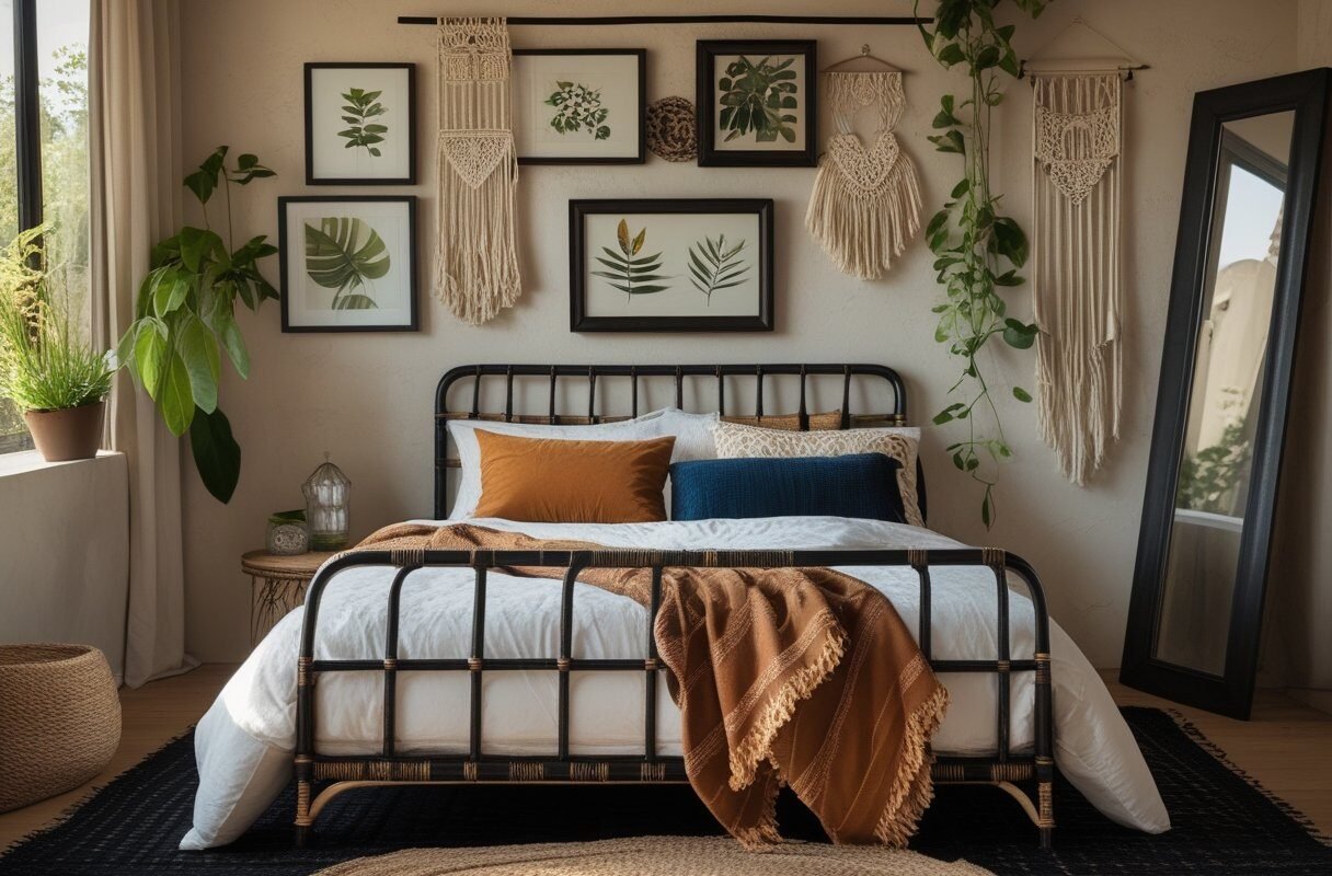 Bohemian Eclectic with Black Rattan and Layered Textures
