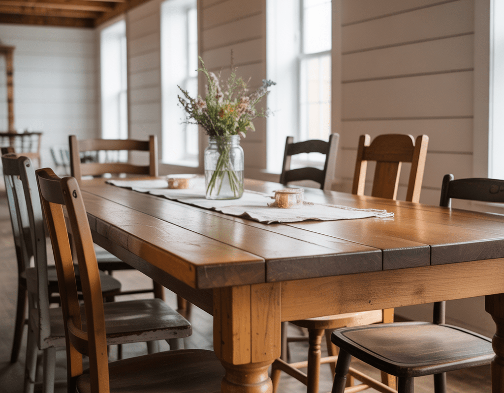 Classic Wooden Farmhouse Dining Room Table