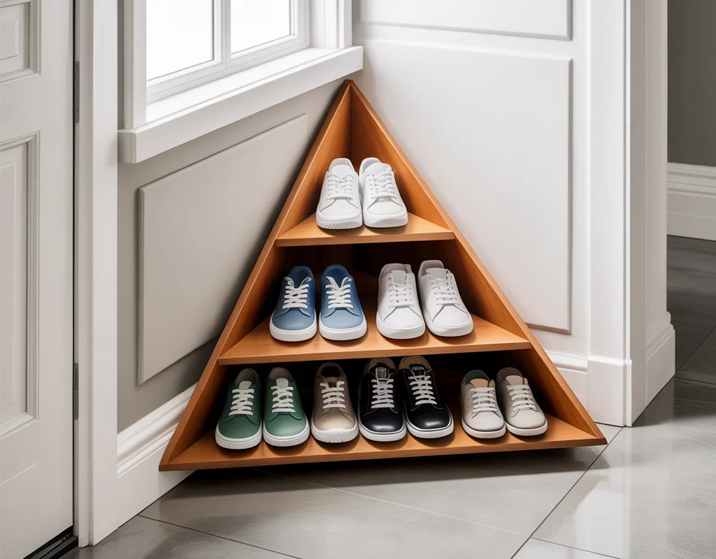 Corner Shoe Rack Design for Unused Entrance Corners