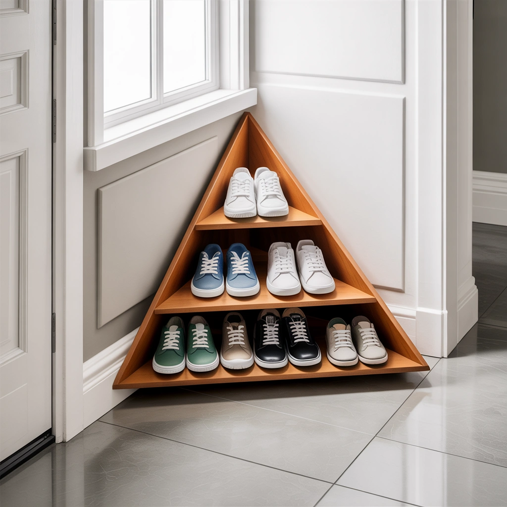Corner Shoe Rack Design for Unused Entrance Corners