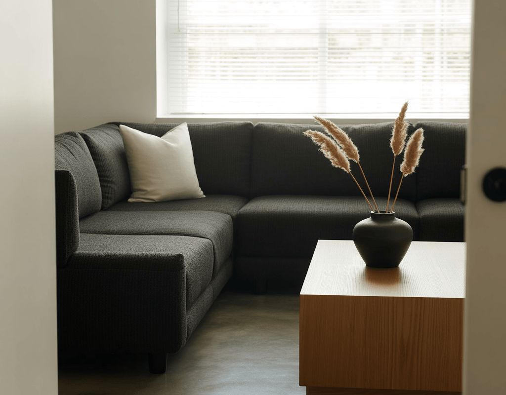 Create a Minimalist Living Room with a Charcoal Couch