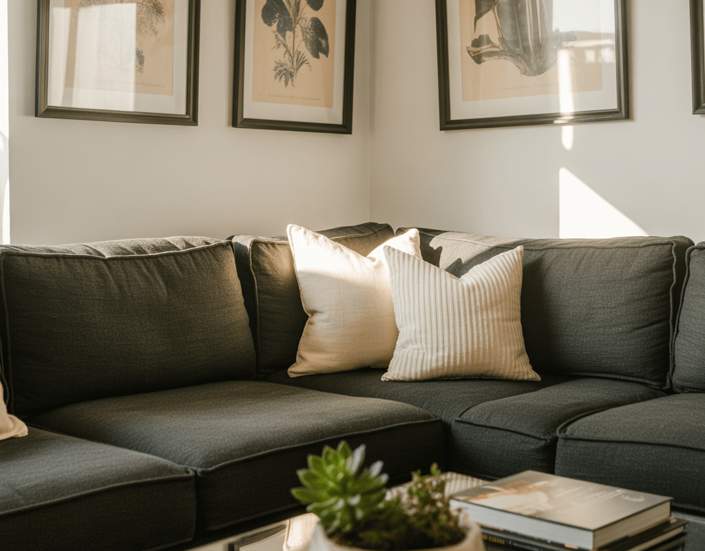 Decorate Behind the Charcoal Couch with Wall Art