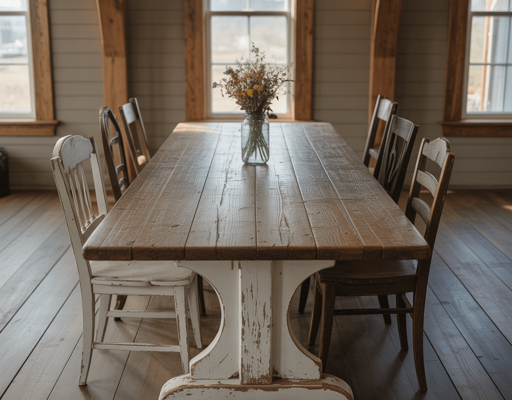 Distressed Farmhouse Dining Table for Vintage Charm