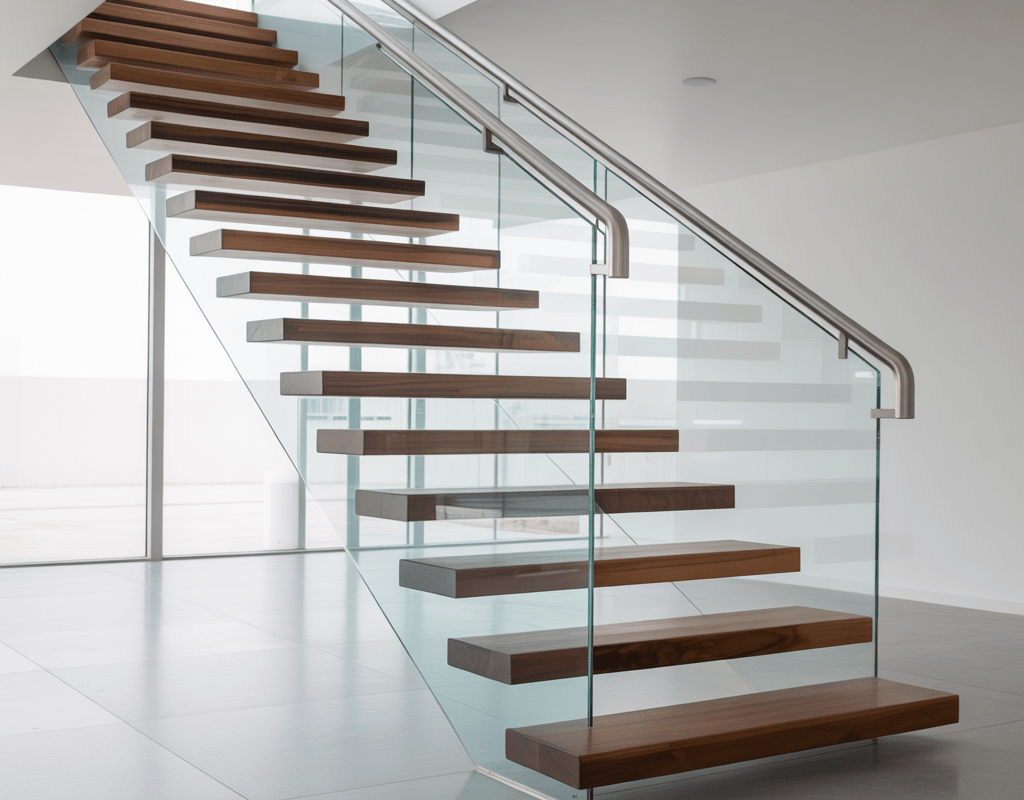 Floating Staircase with Glass Railing
