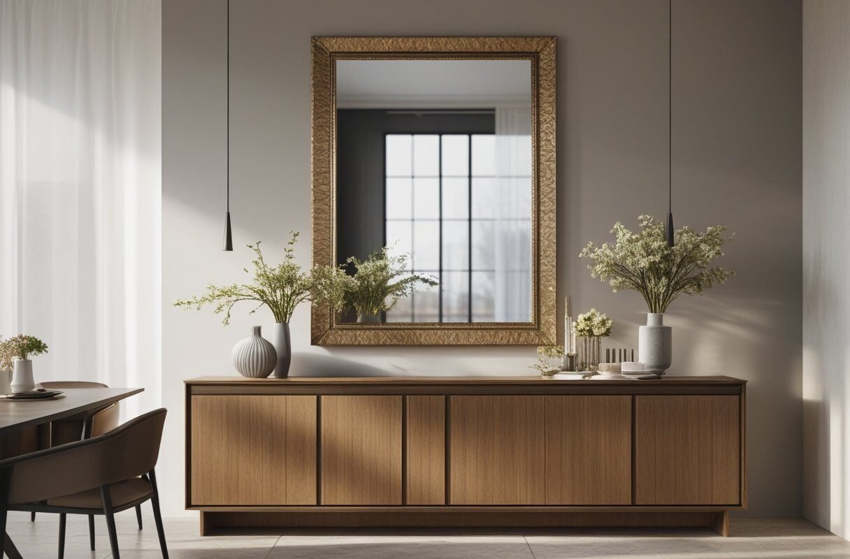 Hang a Large Statement Mirror Above the Sideboard