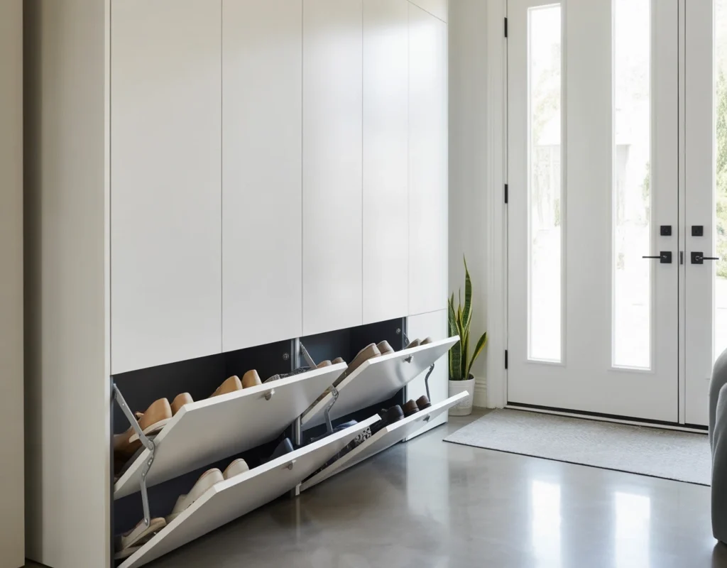 Hidden Shoe Rack Design for a Clean Modern Entrance