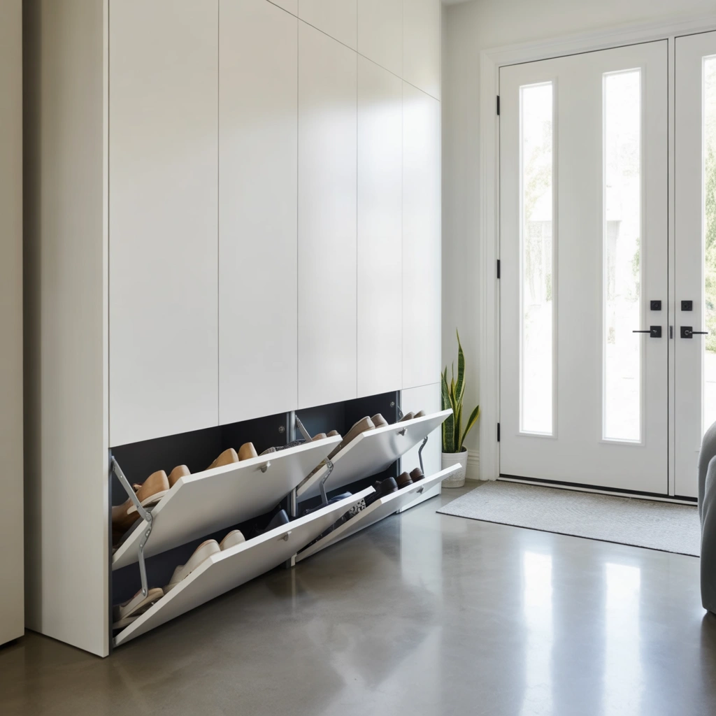 Hidden Shoe Rack Design for a Clean Modern Entrance