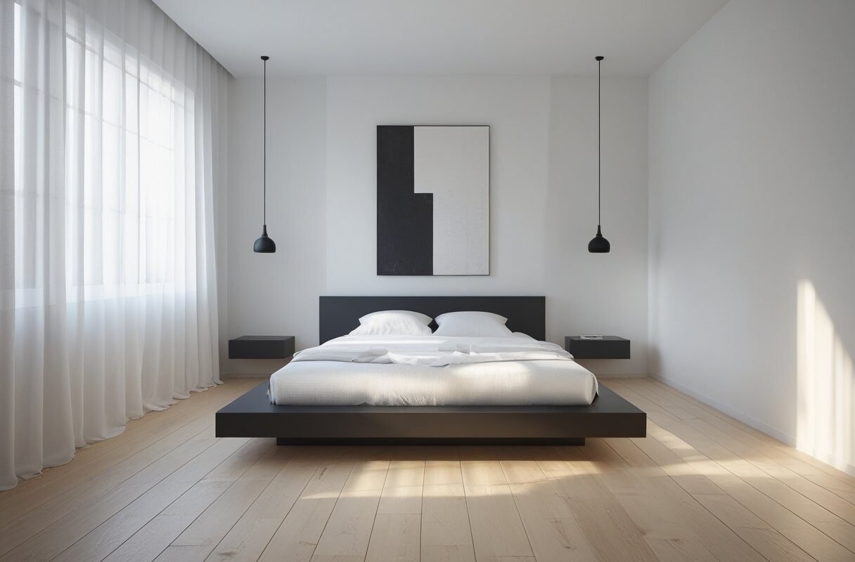 High Contrast Drama with All White Walls and Black Furniture