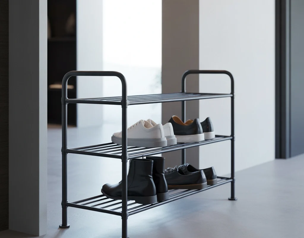 Industrial Metal Shoe Rack for a Bold Entryway