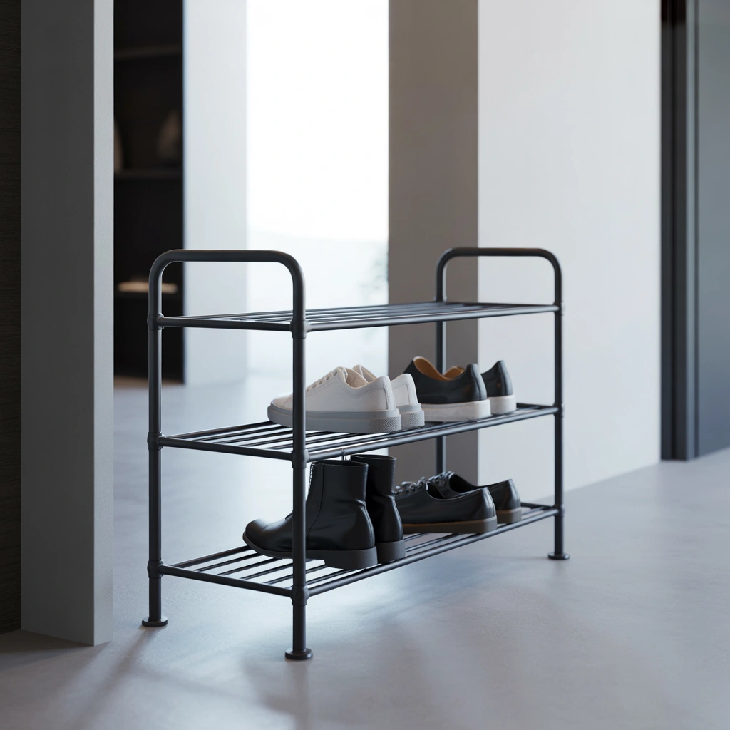 Industrial Metal Shoe Rack for a Bold Entryway