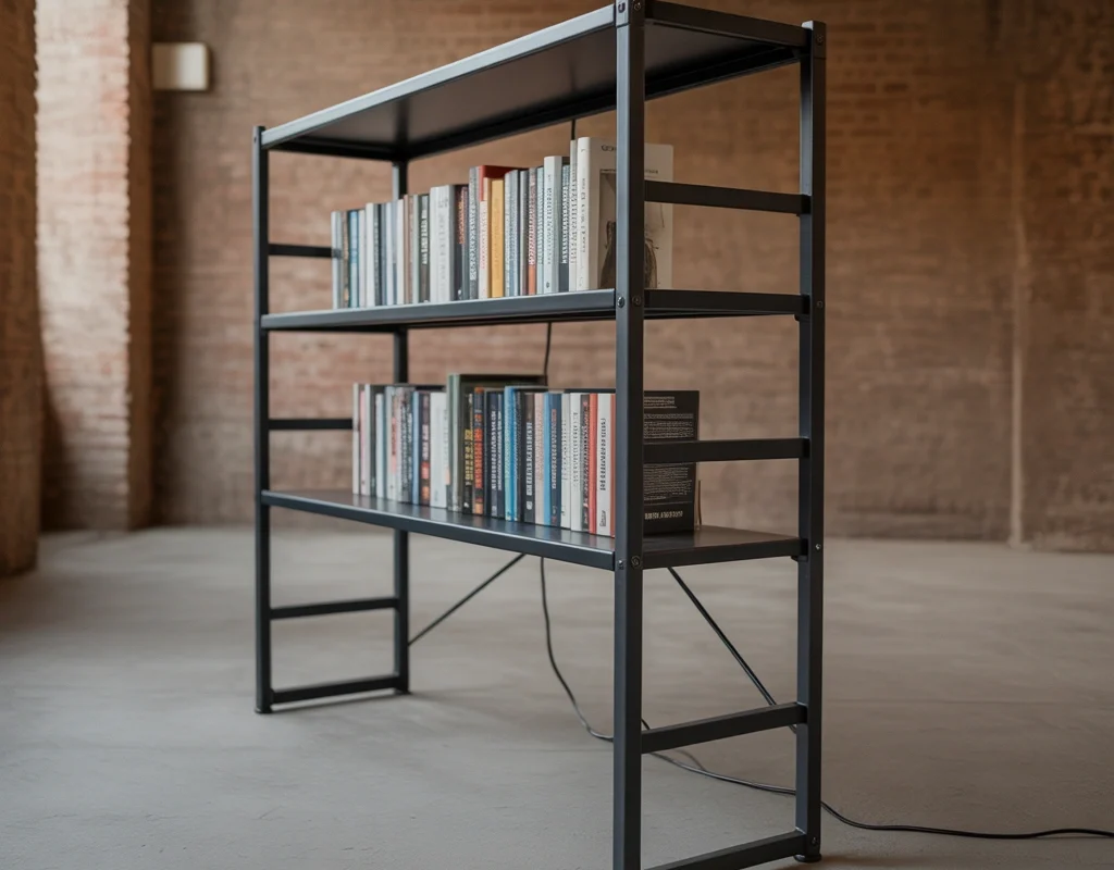 Metal Frame Book Rack Design for Industrial Interiors