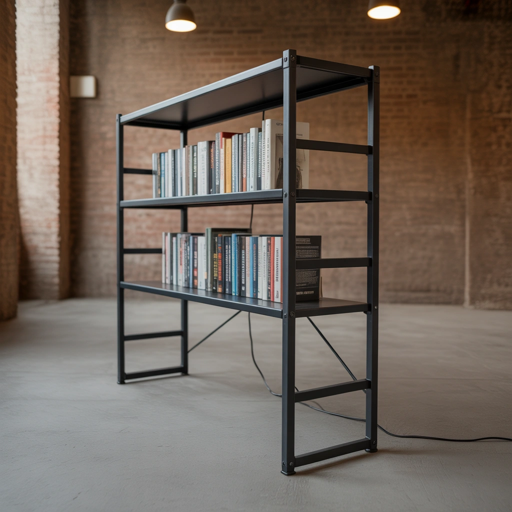 Metal Frame Book Rack Design for Industrial Interiors