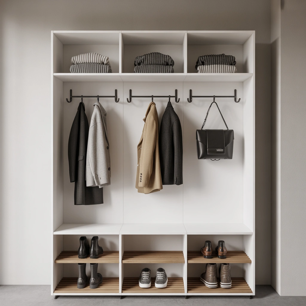 Multi Functional Entrance Unit with Shoe Rack Hooks and Shelves