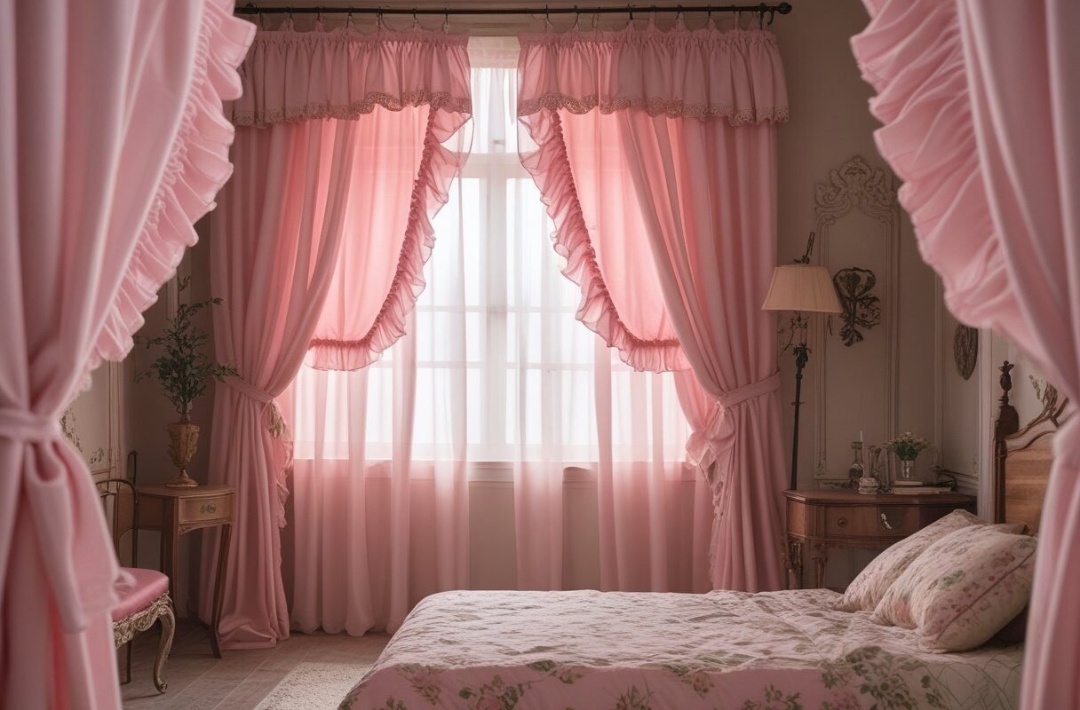 Ruffled Pink Curtains for Vintage Elegance
