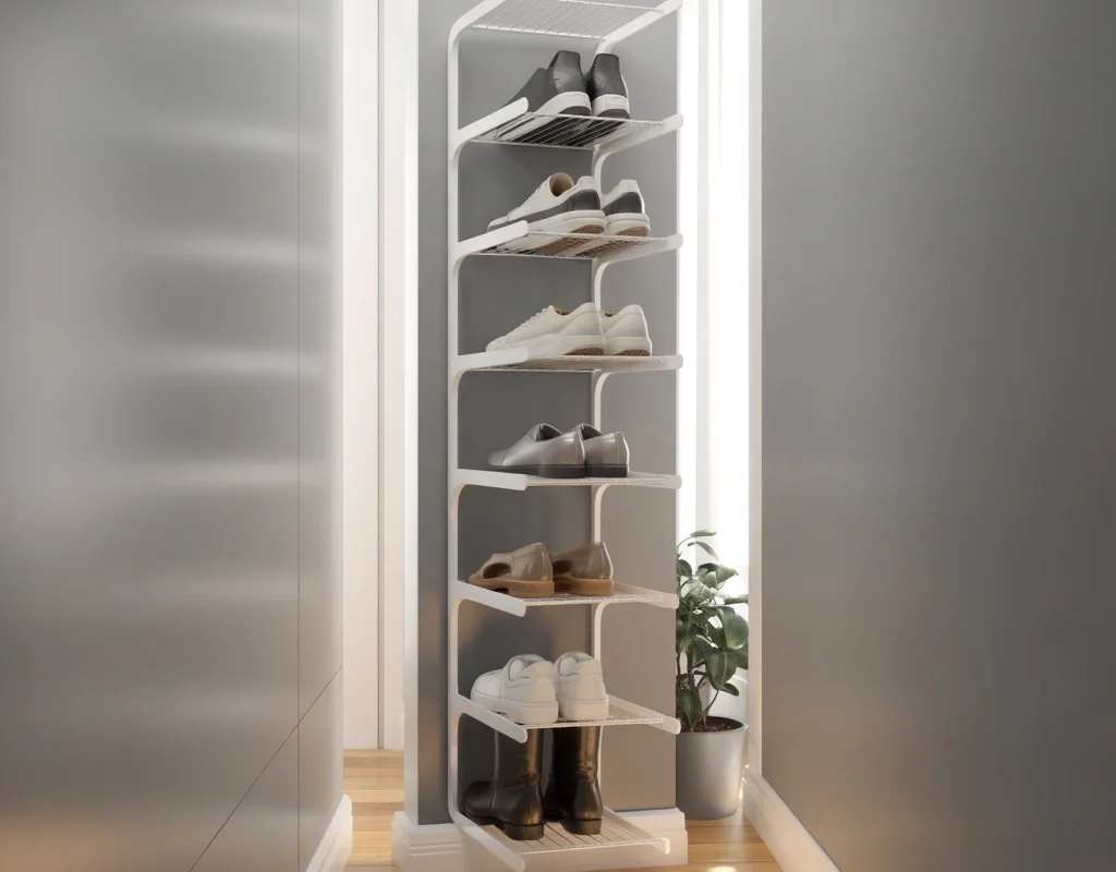 Slim Vertical Shoe Rack Design for Small Entrances