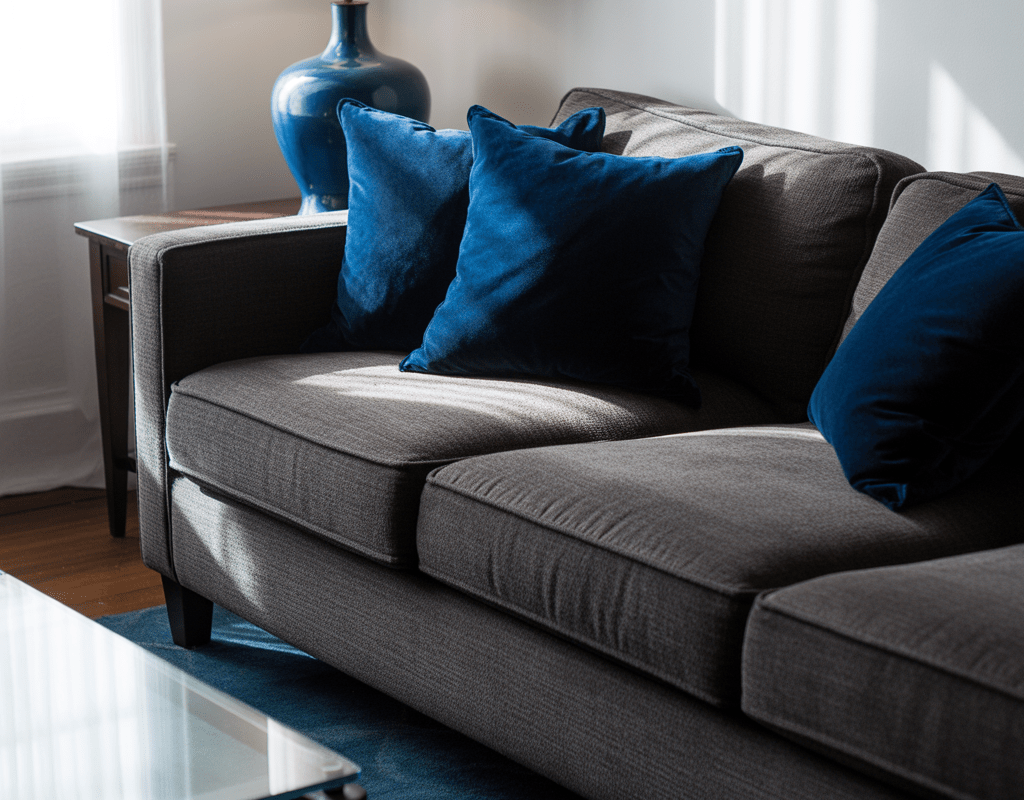 Try a Charcoal Couch with Blue Accents
