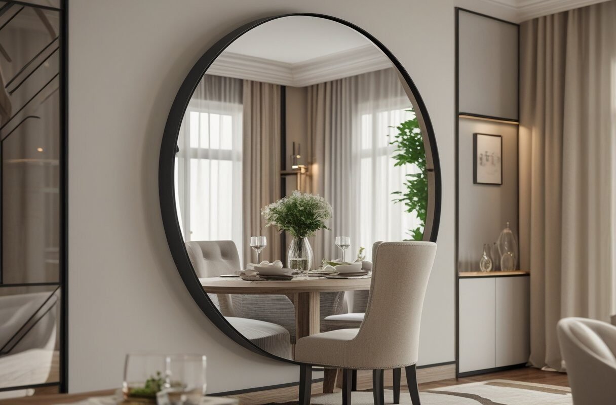 Use a Round Mirror to Soften the Dining Room