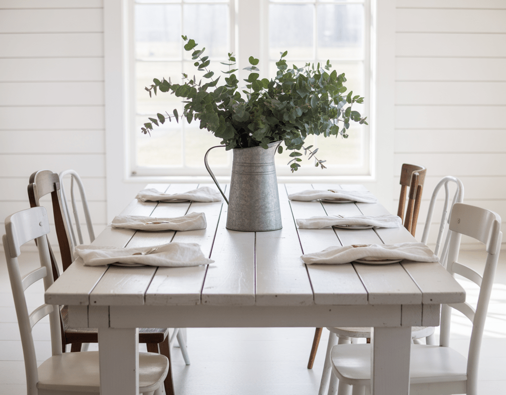 White Farmhouse Dining Room Table for a Bright Look