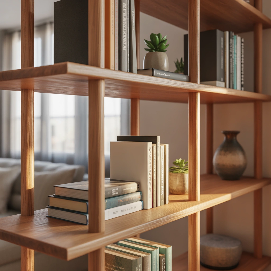 Wooden Book Rack Design for a Warm and Natural Look