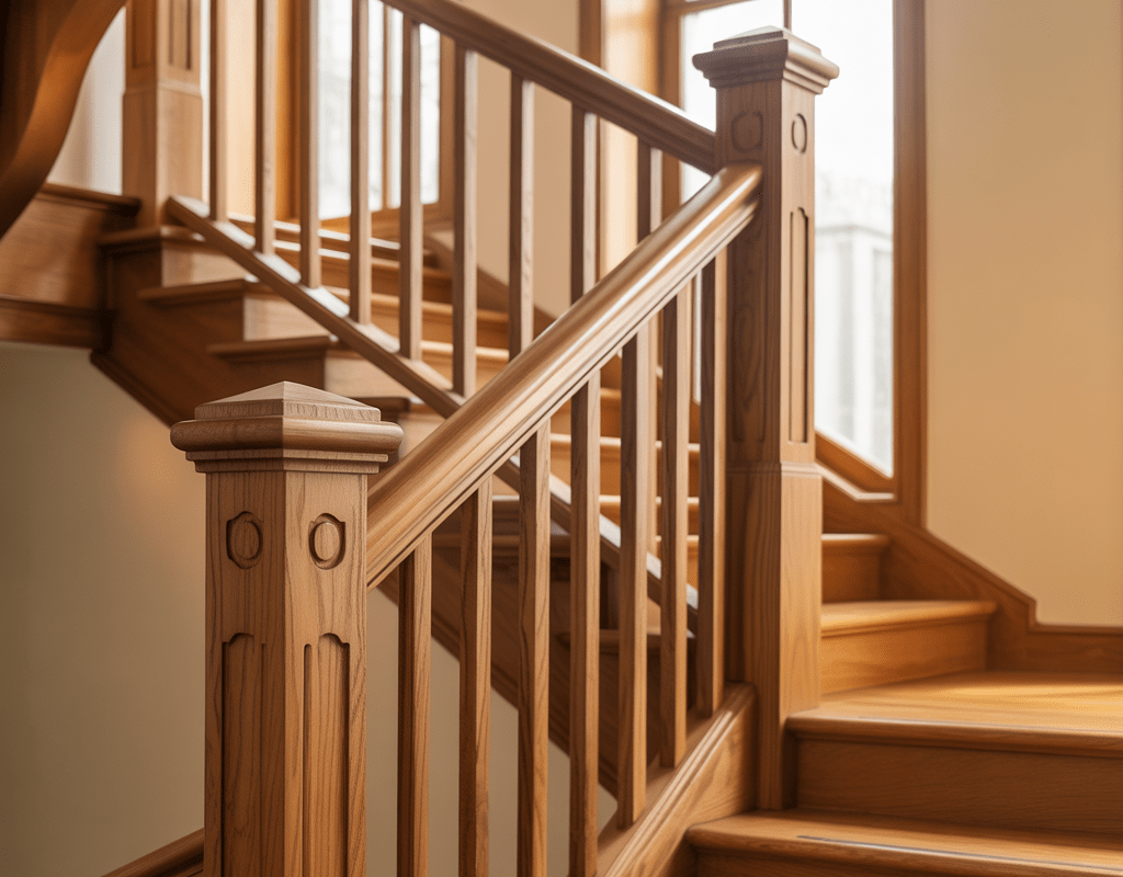 Wooden Stairs Railing Design for a Warm Look